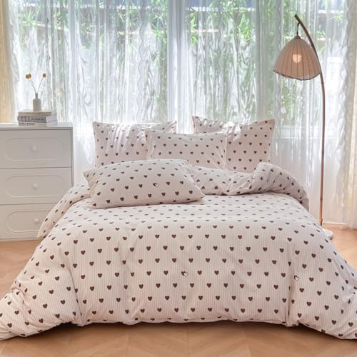 Koudi Herzen Bettwäsche 135x200 Rosa Streifen Herzmuster Bettbezug Elegant Herzchen Streifenmuster Weich Microfaser Deckenbezug und Kissenbezug 80x80 cm mit Reißverschluss