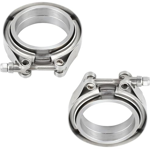 Bohaner 2 abrazaderas de 63 mm (2,5 pulgadas) en V de acero inoxidable con 2 bridas macho y hembra, abrazaderas de banda en V, anillos de soldadura, anillos de centrado, sistema de escape turbo