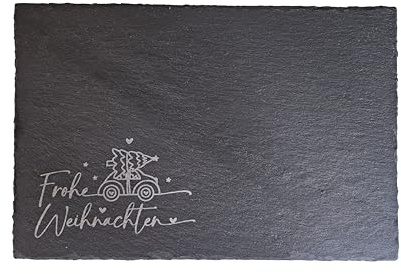 Generisch Schieferplatte Weihnachten, Servierplatte aus Schiefer mit Gravur, Tischdeko für Plätzchen und Weihnachtsdeko, 30x20 cm, Grau mit Frohe Weihnachten Design