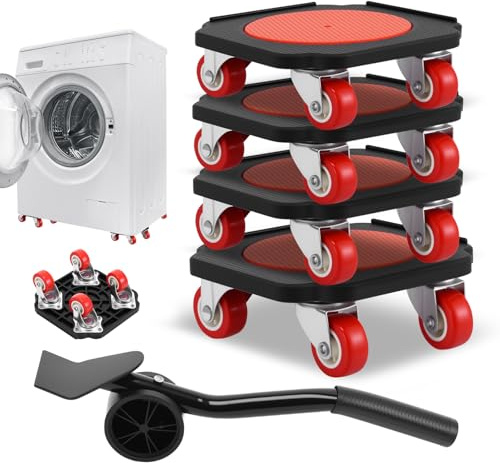 Rotelle per il trasporto di mobili, girevoli a 360°, per mobili pesanti, set con 4 rotelle per carichi pesanti, 1 sollevatore per mobili e guanti, per trasloco fino a 1100 kg