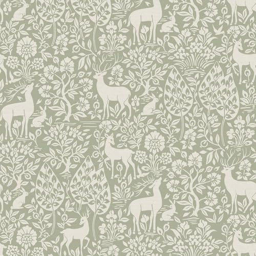 Holden Deer Woods Animal and Woodland Themed Stylish Wallpaper Ideal for Arts and Crafts Style Bedrooms, Living Rooms, Nurseries Sage Green (14160)