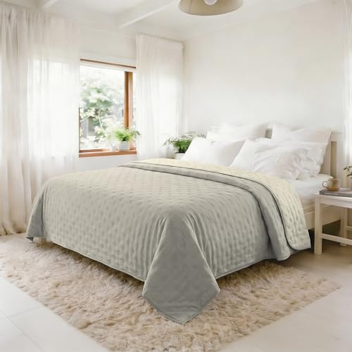Trapunta Matrimoniale Primaverile in Microfibra, Copriletto Estivo Double Face - Trapuntino 100gr Morbido e Leggero - Coperta Letto Qualità Premium 250x250 cm – SABBIA/CREMA