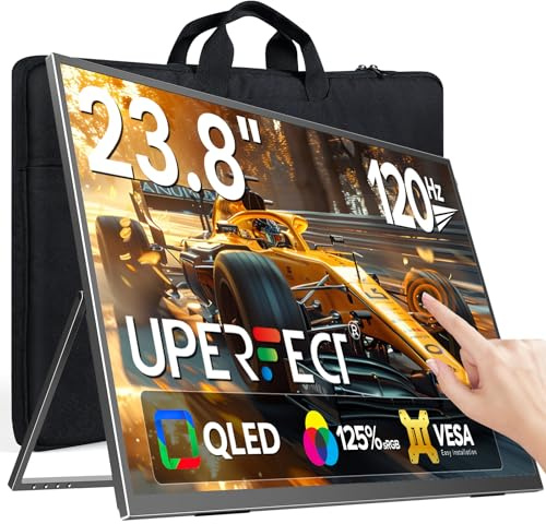 UPERFECT 23.8 120Hz Touchscreen Portable Monitor for Laptop/Mini PC | 10-Point Touch, 125% sRGB 400Nits, FreeSync, USB-C/HDMI, Plug & Play, Travel Second QLED Glossy Screen for Game Console