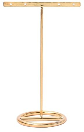 LuoAXINN T-bar örhänge stativ metall smycken display hylla | Örhängeshållare guldfärg ring halsband hängande ställning (med 4 hål 15 cm)