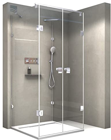 BERNSTEIN Duschkabine U-Form 8mm ESG Rahmenlose Glas-Dusche EX412 Klarglas- Duschwand 90 x 90 x 195cm