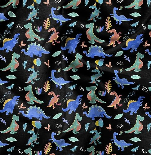 Soimoi Schwarz Baumwolle Batist Stoff Ballon & Dinosaurier Kinder Stoff Meterware 42 Zoll breit