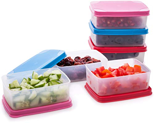Contenitori riutilizzabili in plastica per alimenti, impilabili, ermetici, prodotti alimentari, pic-nic e molto altro – Set di 6 in varie misure – lavastoviglie Handy Square 5oz Rosso/Rosa/Blu