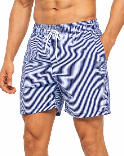 HLVEXH Herr Simning Kort Lättvikt Randig Vatten sporter Strandshorts Blå Stor