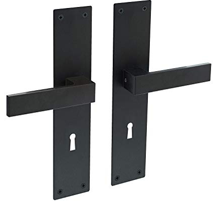 Langschildgarnitur Renovierungsbeschlag Renovierungsschild Schwarz Matt 55x250mm Türdrücker Türbeschlag aus Edelstahl (Buntbart)