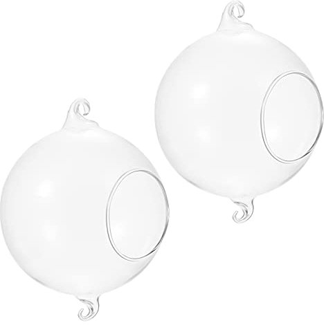IMIKEYA 2pcs Glass Vase Candle Sconces Round Planter Round Glass Succulent Planter Bauble Candle Holder Plant Stand Votive Vases for Decor Pots for Money Grass Container White