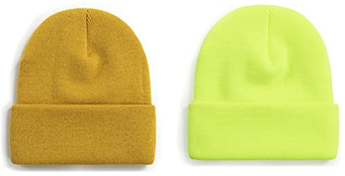 bopobo ]Strickmütze für Damen, Mütze mit Bündchen, Strickmütze für Mädchen, Jungen, Outdoor-Kappe, Sport-Kappe, Laufmütze, Elfenkappe, Gelb + Hellgelb, Einheitsgröße