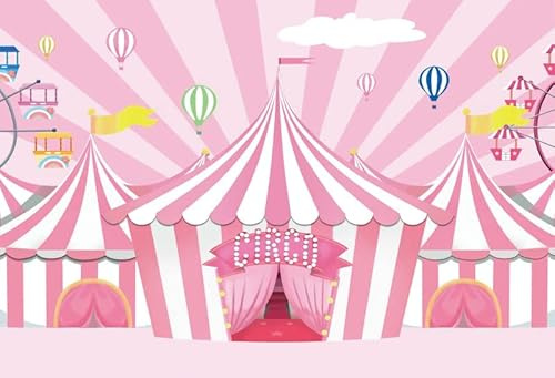 Renaiss 2.2x1.5m Rosa Circo Tema Sfondo Carnevale Big Top Tenda Mongolfiera Fotografia Sfondo Baby Shower Bambini Ragazze Festa di Compleanno Decorazione Torta Tavolo Banner Photo Studio Puntelli