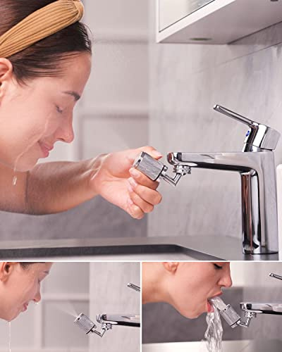 Hibbent 720 Grad drehbarer Wasserhahn-Belüfter, Einzigartiges Soft-Spray- Gesichts-Spa,Badezimmer-Wasserhahn, montiert für Gesichtswäsche, Gurgle und Augenspülung,24mm Außengewinde (M24)-chrom