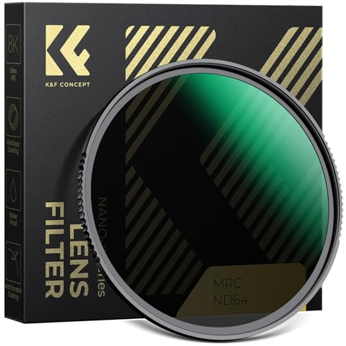 K&F CONCEPT 62mm ND64 Filter (6 Blendenstufen) Fester ND Filter,Graufilter | Optikglas mit 28-lagiger Nano-Beschichtung,wasserdicht,kratzfest,HD Bild Nano-Xcel,FN704