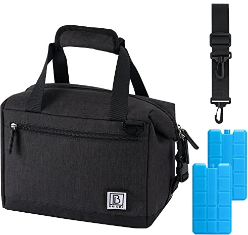 Brisby Kühltasche Faltbar - 12L, Vierschicht isolierte Lunchtasche mit Kühlelemente, Ausfaltbare Lunchbag in Farbe Schwarz