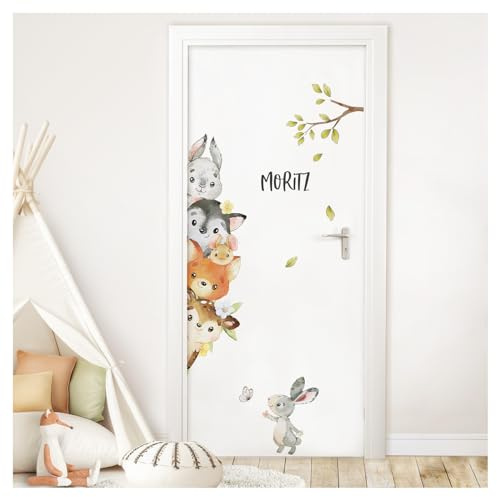 DEKO KINDERZIMMER Wandsticker Türsticker Waldtiere personalisiert Wandtattoo mit Name Kinderzimmer Wandaufkleber Babyzimmer Deko DK1045-3
