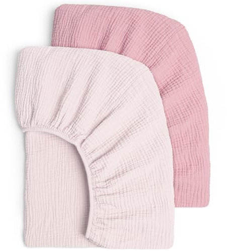 Lulu moon Musselin-Bettlaken für Kinderbetten, Spannbettlaken für Jungen und Mädchen, 71,1 x 132,1 cm, 2er-Pack (zartes Rosa und Nelke)