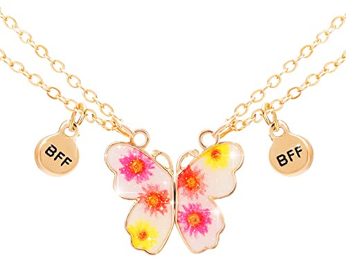 Pwsap BFF Collar Imán con Mejores Amigos Oro Mariposa Colgante Cadena para Niñas y Mujeres - Amistad Joyería Regalos para Niños Madre Amigos Hermanas