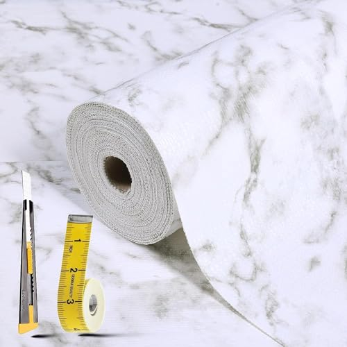 Låda och hyllfoder för köksskåp: 30 cm x 30 fot halkfri vattentät hylla papper icke-självhäftande kylskåpsfoder vit marmor enkla foder för badrum skåp med knivband mått