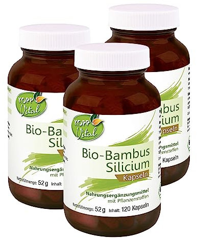 Kopp Vital® Bio-Bambus Silicium Kapseln 153 g - 3 x 120 Kapseln - Apothekenqualität - Bio-Qualität - Premium Silicium & Rohstoffe - pflanzliche Kapselhülle