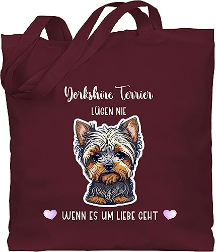 Baumwolltasche - Hunde - Yorkshire Terrier - Geschenk Hundebesitzern - Unisize - Bordeauxrot - tasche geschenke für hundefans hundebesitzer yorkshire-terrier einkaufstasche stofftasche hundemotiv