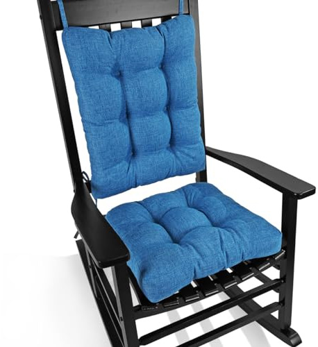 BUYUE Stuhl Kissen Set für Schaukelstuhl, Rückenlehne Kissen & Sitzkissen mit Krawatten, Original Woven Fabric Non-Slip Chair Pads für ältere Menschen sitzen, blau
