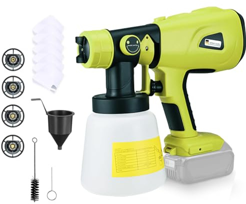 Sistema di spruzzatura a colori, batteria compatibile con batteria Ryobi da 18 V, HVLP aggiornato, spruzzatore elettrico con 4 ugelli, 3 modelli di spruzzo e contenitore di colore da 1000 ml, per