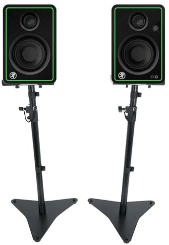 Audiosavings Bundle: Pair Mackie CR3-XBT 3 50w Bluetooth Reference Multimedia Studio Monitors Speakers Bundle with Rockville RVSM5 Pair Studio Monitor Bookshelf Speaker Stands (2 Items)