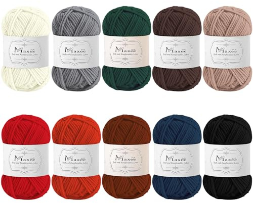 Maxee Häkelgarn 500g (50g*10 Farbe), Acryl Wolle Zum Stricken, Garn zum Häkeln und Stricken, Hand Knitting Yarn Set, Handstrickgarn Baumwollgarn für Häkeln, Wolle zum Stricken und Kunsthandwerk