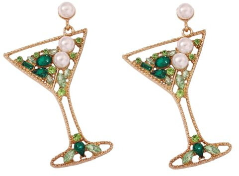 HIJONES Boucles Oreilles en Verre De Champagne pour Femmes en Boucles Oreilles pour Femme Avec Perles Et Gouttes Eau Vert