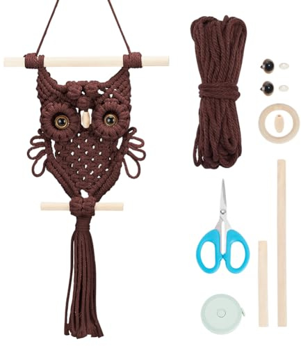 ORIGACH DIY Makramee Eule Wandbehang Kit Handmade Makramee Baumwolle braun Eule Wandbehang Wandteppich Kit Boho Makramee Wandbehang Dekor gewebt Ornament Geschenk für Schlafzimmer Wohnzimmer