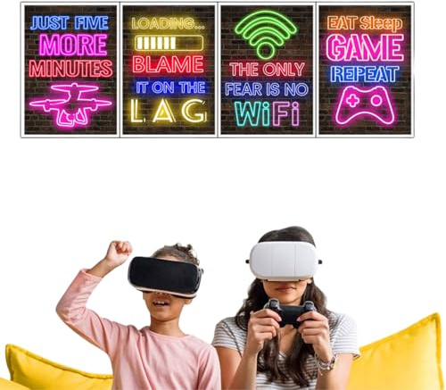 4 Stück Gaming Zimmer Deko Bilder, Gaming Zimmer Deko Bilder Poster Wand für Gamer Jugendzimmer Wandbilder Set Wohnzimmer Gaming Poster für Gamer Jugendzimmer Kinderzimmer Junge Teenager
