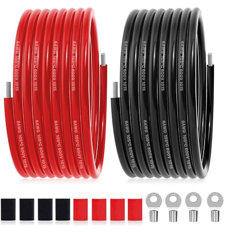 Cable eléctrico de PVC de 13,5mm² - 6 AWG Cable eléctrico de 6 m (3 m negro y 3 m rojo) de cobre estañado de alta temperatura para paneles solares, electrodomésticos, vehículos, etc.