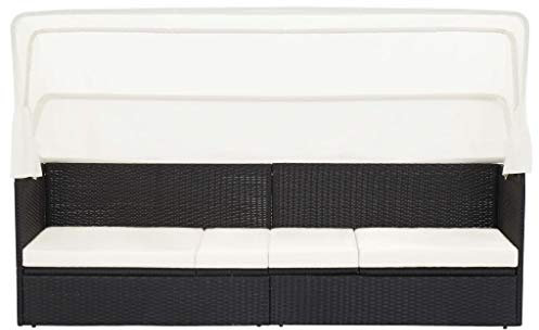 Kangmusi Gartensofa mit Sonnendach Schwarz Poly Rattan,49393
