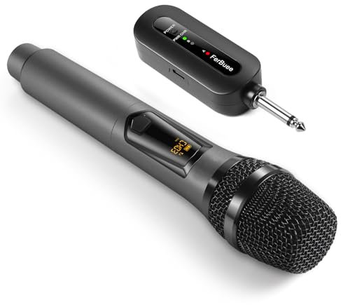 FerBuee Kabelloses Mikrofon Dynamisches Karaoke Mikrofon mit Empfänger und Anti-Rutsch-Ring, 100ft Wireless Mikrofon, Drahtloses Mikrofonsystem für Karaoke, Meeting