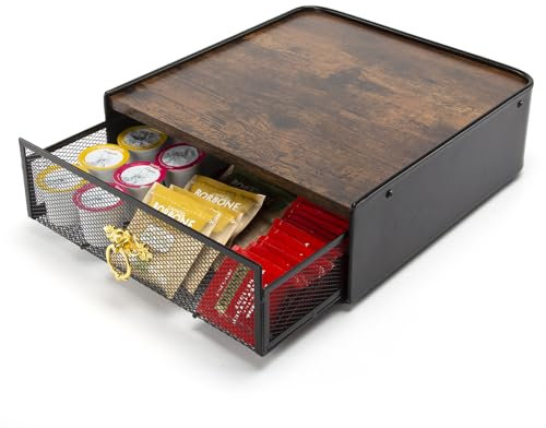 SYSYLY Organizer per Cialde di Caffè Con Cassetto, Contenitore per Capsule, Scatola da Tè, Porta Bustine per Cucina, Ufficio, Caffetteria