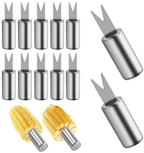 12 Pcs Corn Holders,Stainless Steel Corn on The Cob,Corn Cob Holders Barbecue Fork Skewers,for BBQ Camping Kitchen,Parties, Picnics Tool(Silver)