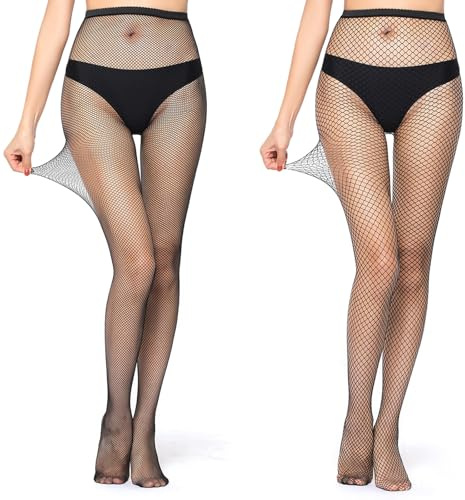 OWLMATE 2 Piezas Medias de Rejilla Negras Medias Sexy para Mujer Medias para Mujer, Sexy (Rejilla Mediana y pequeña)