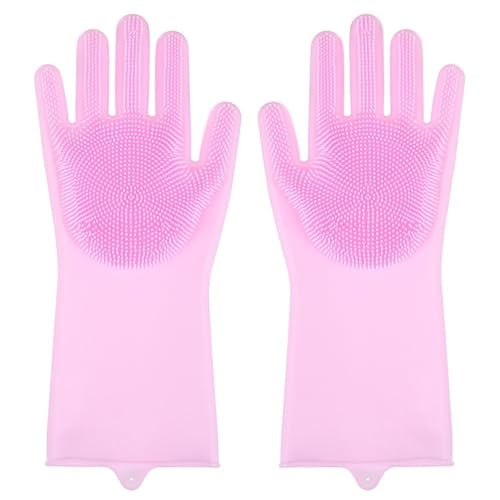 CHUDOU Reinigungshandschuhe, Geschirrspülhandschuhe, wasserdichte und isolierte Handschuhe, Reinigungshandschuhe for Badezimmer, Küche und Badezimmer, Geschirrspülhandschuhe (grau)(Pink)