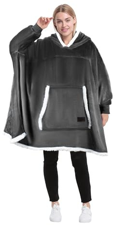 Catalonia Classy överdimensionerad fleece huvtröja poncho filt, fluffig varm överdimensionerad gosig filt med ärmar och huva, bärbar filt att klä på sig som en presentidé för kvinnor män