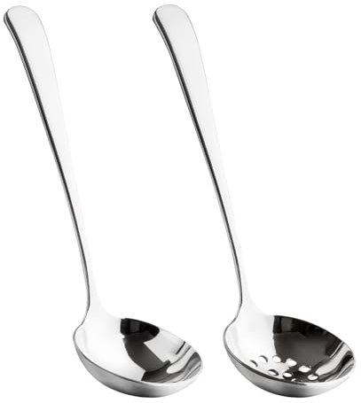 2 Stück suppenkelle, 20cm schöpflöffel edelstahl, Schöpfkelle und Schaumlöffel, kochlöffel, Rund Glatt soßenlöffel für Restaurant Küche Party SpüLmaschinengeeignet Edelstahl Silber Suppenschöpfer