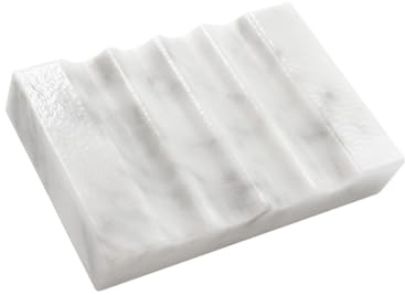 WeDoDecor Real Marble Soap Dish for Shower Stone Tray Small Bar Soap Holder with Self Draining | Non-Slip, Luxury Bath Room Accessories (White)