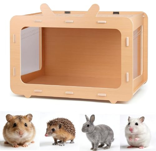MUYIRTED Gabbia per criceti in legno, fai da te, grande gabbia per porcellini d'India visibile, habitat di piccoli animali per criceti siriani, conigli pigmei, gerbilli, cincillà, roditori, 80 x 51,5