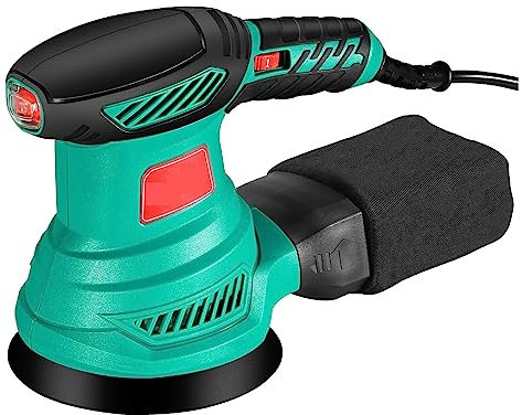 Lijadora de Pared, Lijadora eléctrica Orbital aleatoria de 300W con 12 piezas de papel de lija pulidora de recolección de polvo fuerte,Recolección Eficiente de Polvo