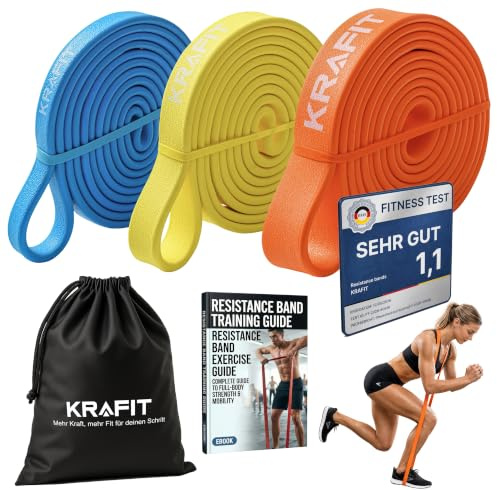 KRAFIT Widerstandsbänder, Resistance Bands - einzeln & Set, hautfreundlich & rutschfest, 100 % Naturkautschuk, hochwertige Fitnessbänder für Krafttraining, Klimmzüge, Crossfit, Calisthenics & Yoga