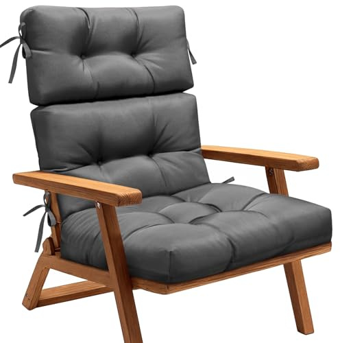 Klappbares Garten-Loungekissen– Outdoor Sitzauflage mit zerkleinertem Memory-Schaum & wasserdichtem 300D Oxford-Stoff, verstellbare Gurte für Gartenstühle, Schaukelstuhl und Pool (Anthrazit)