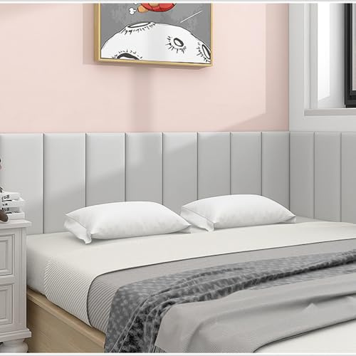 Upholstered Wall Paddings, 3D Peel and Stick Headboard Panels for Wall, Anti-Collision Wall Paddding Panels for Kids Room, Bedroom Decoration,L Grey,11.8''x27.5'' 3pcs