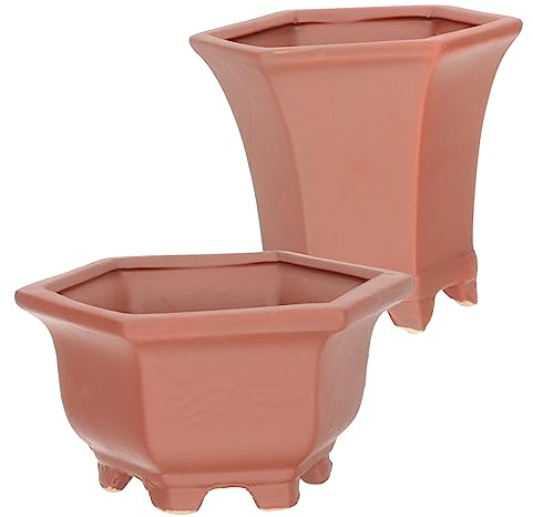 HEMOTON 2piezas Macetas de Cerámica Pequeñas con Drenaje Estilo Vintage para Suculentas y Cactus Maceta de Terracota para Vivero y Jardín