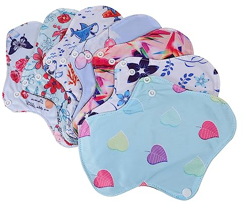 PLAFOPE 7pcs Reusable Cloth Menstrual Pads for Women Washable Panty Liners Skin-Friendly Leakproof for Travel Exercise Day Night Use