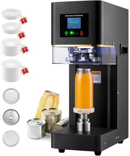 Automatic Can Sealing Machine (Dia. 2.17in), 140W Commercial Cup Sealing Machine with 4 Cup Holders, Glass Plastic Tin Can Cup Can Sealer, Counter & LCD Display